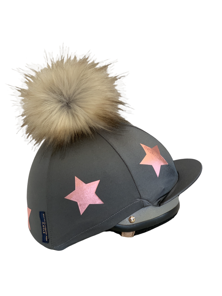 Stars Hat Silk with Pom - Grey/Metallic Rose Gold - Foxy