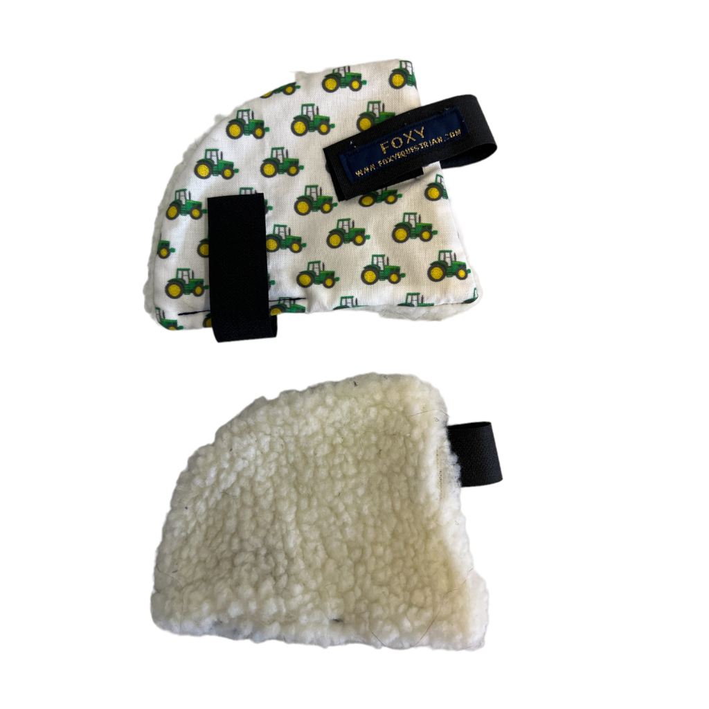 Riding Hat Ear Warmers Tractor on beige Foxy Equestrian